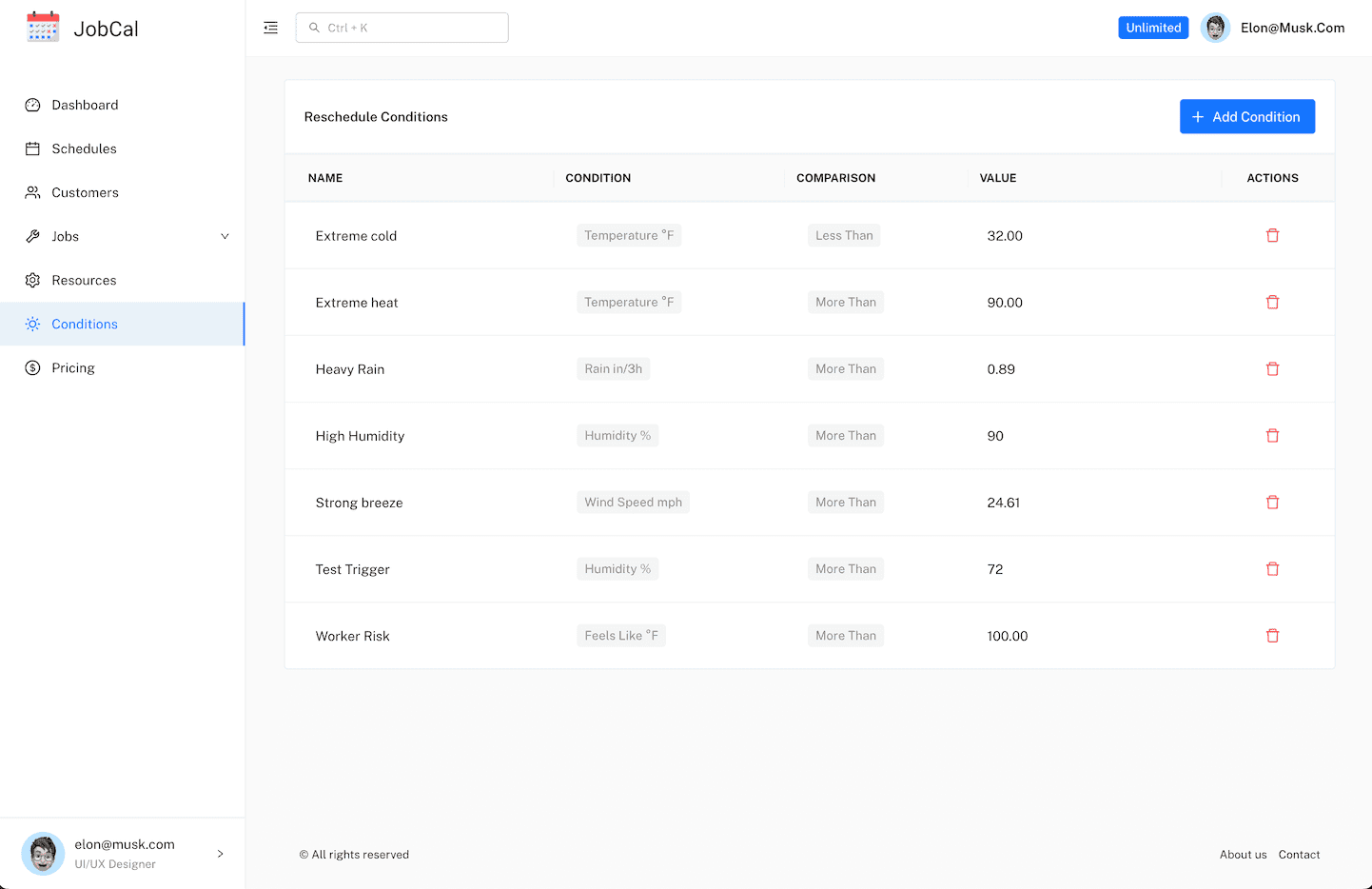 Customizable weather condition thresholds with intuitive interface