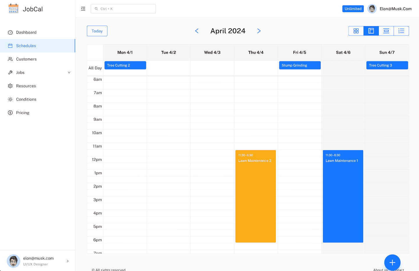 Calendar view with color-coded weather status indicators