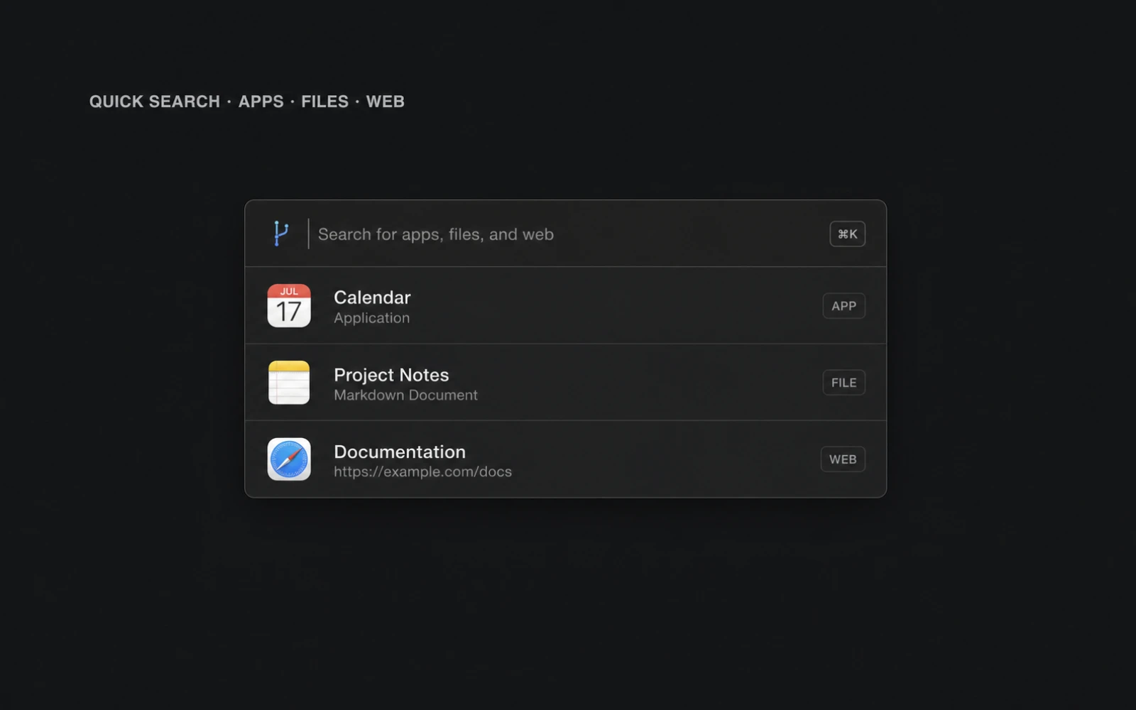 SparkLauncher search window with example results